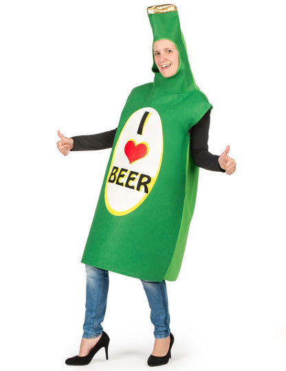 Vedere frontală a costumului sticlă de bere pentru adult