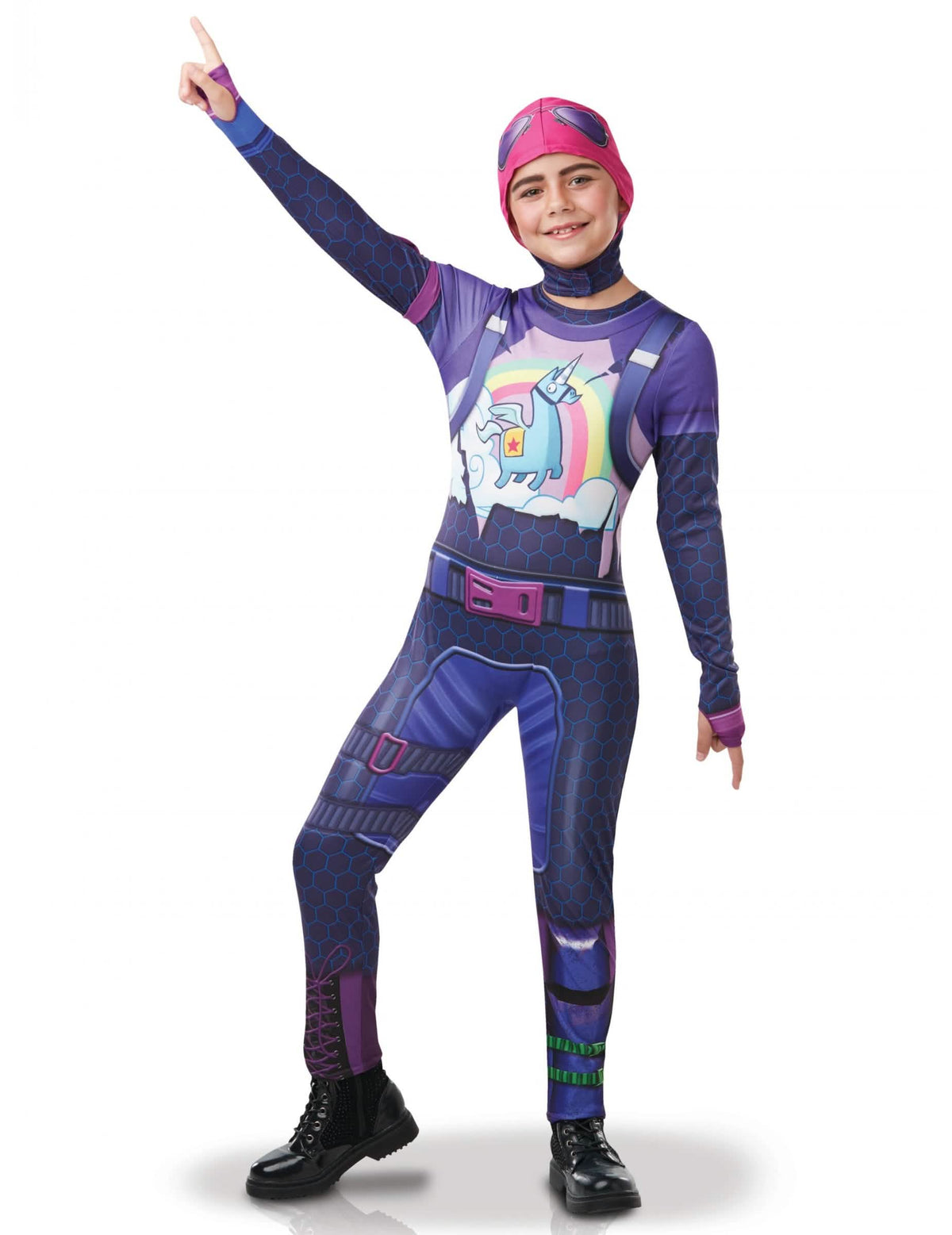 Costum Brite Bomber Fortnite™ pentru adolescent mov cu cagulă roz