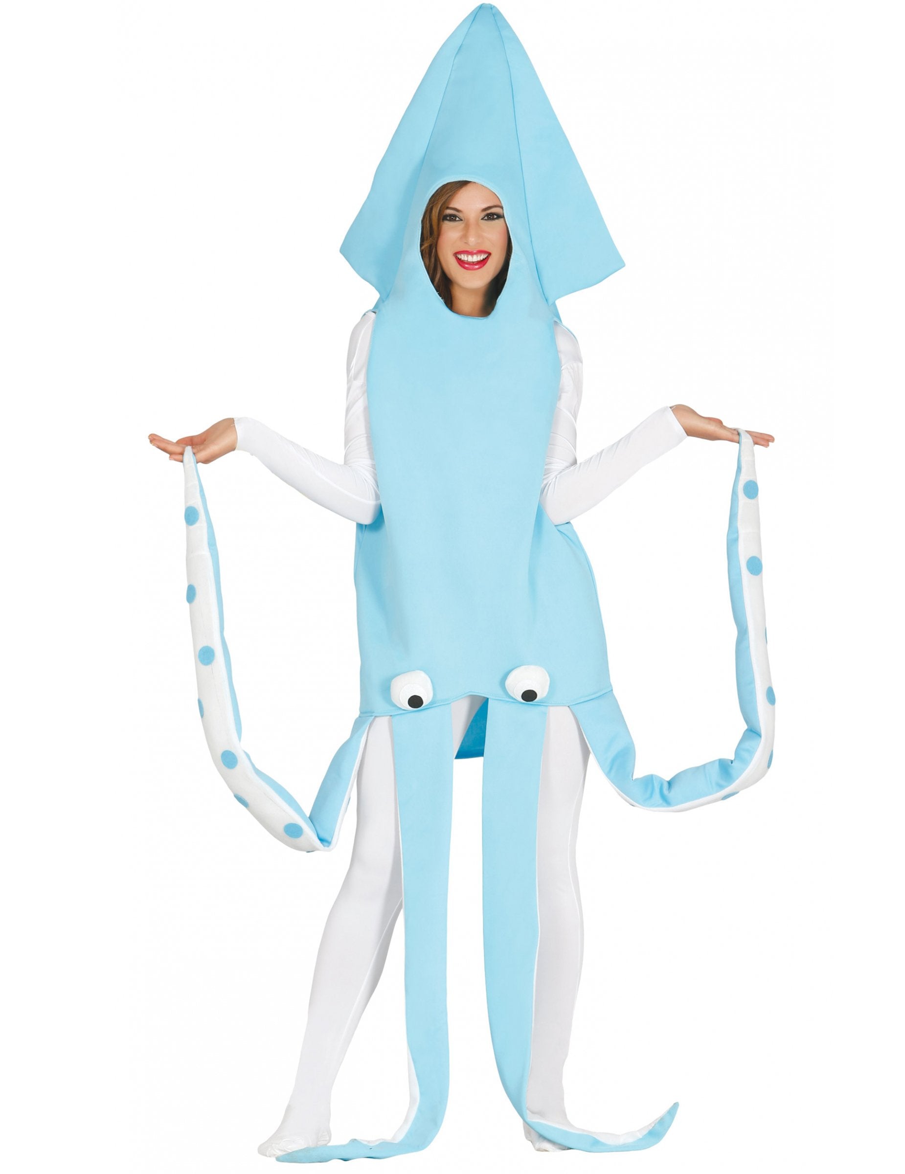 Vue de face montrant les tentacules du déguisement de calamar pour adulte