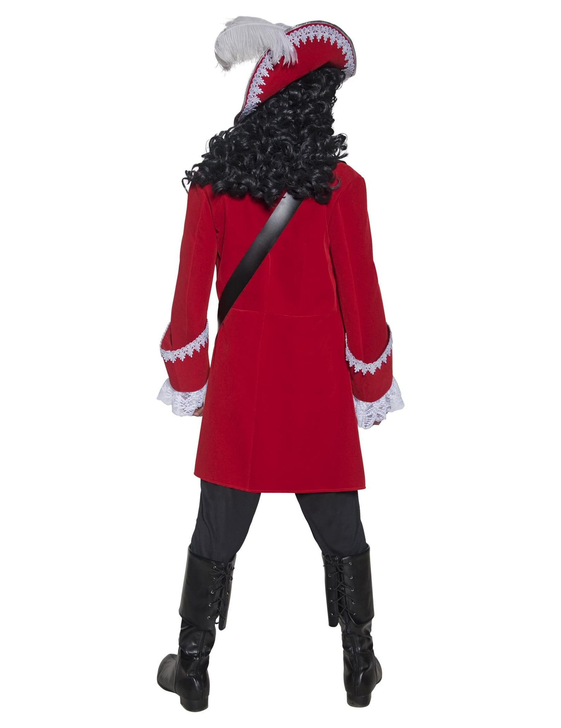 Vue de dos du déguisement capitaine pirate pour homme rouge luxe