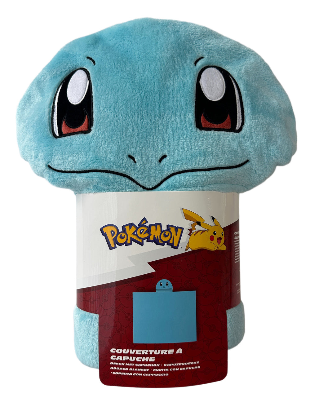 Vue du produit emballé du déguisement plaid polaire à capuche Carapuce Pokémon