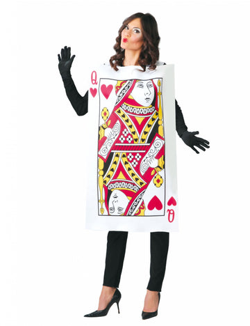 Déguisement de carte reine de coeur pour femme blanc avec imprimé rouge et noir