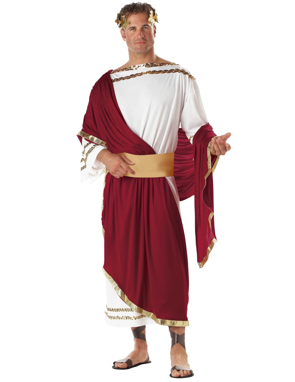 Costum de Cezar pentru bărbat alb și bordeaux cu detalii aurii