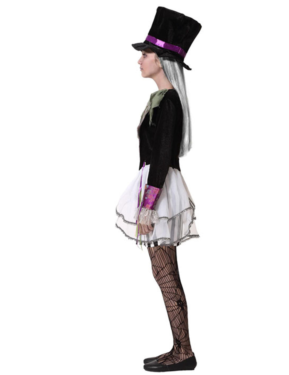 Vue de profil du déguisement de chapelier sombre pour fille