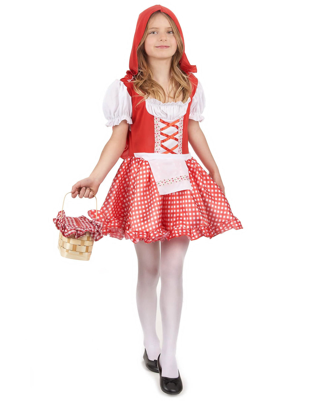 Costum scufița roșie tradițional pentru fată roșu și alb în carouri