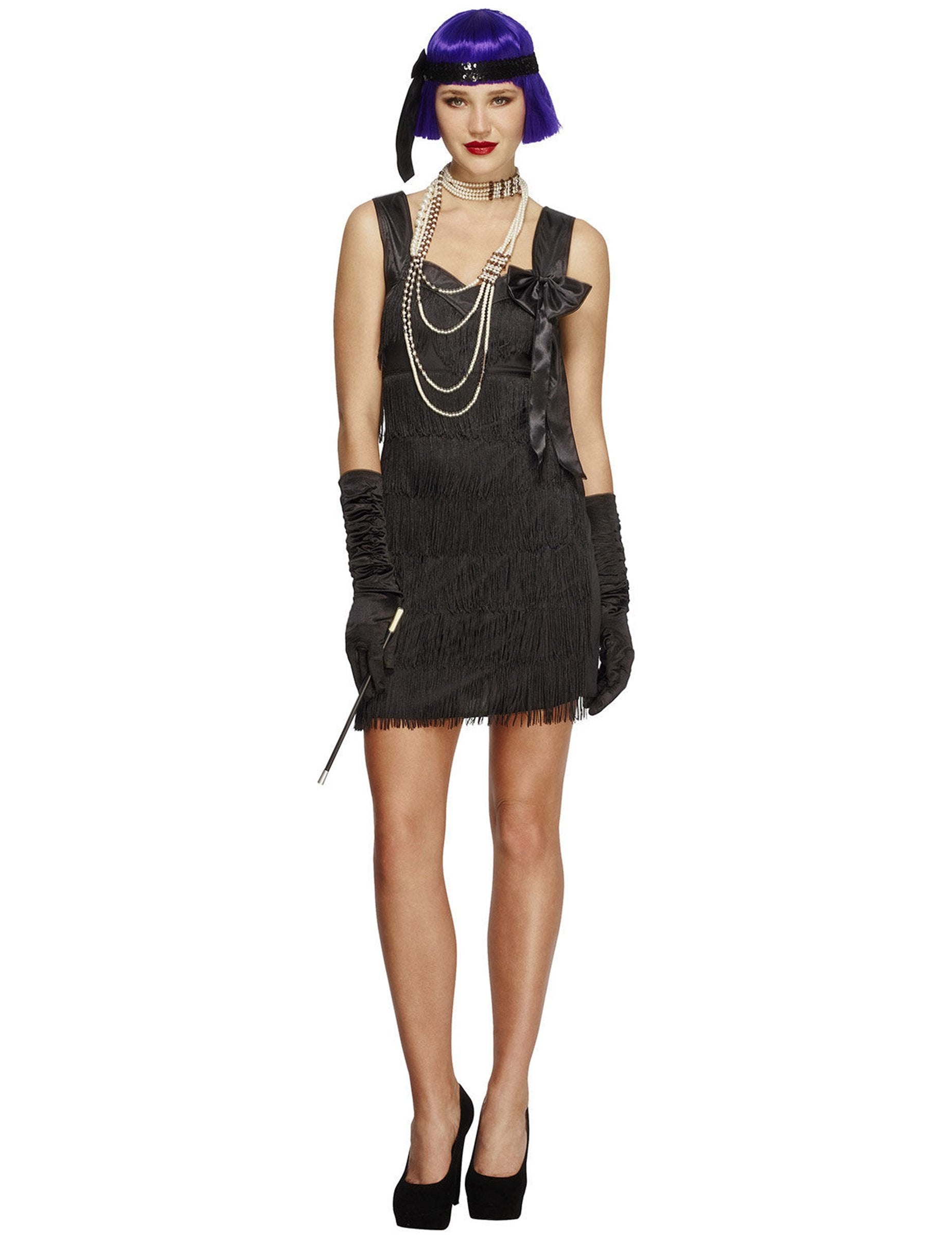 Déguisement charleston avec noeud pour femme noir à franges