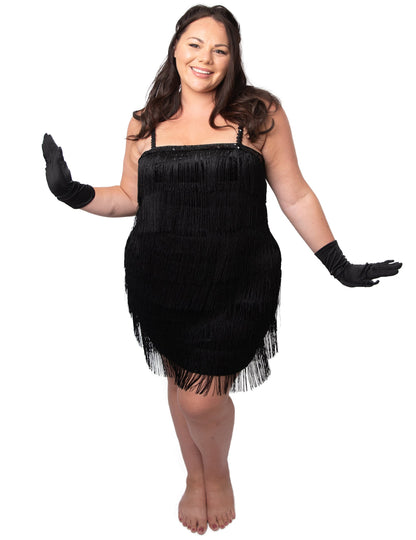 Costum negru Charleston de ani 20 de femei de dimensiuni mari