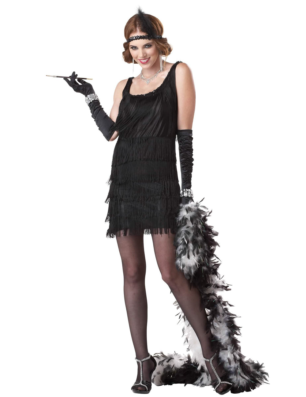 Costum Charleston pentru femeie negru strălucitor cu franjuri