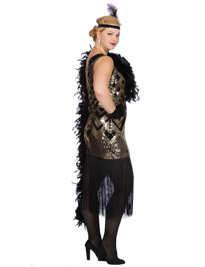 Costum de carnaval Charleston negru și auriu cu paiete, de lux, pentru femei 