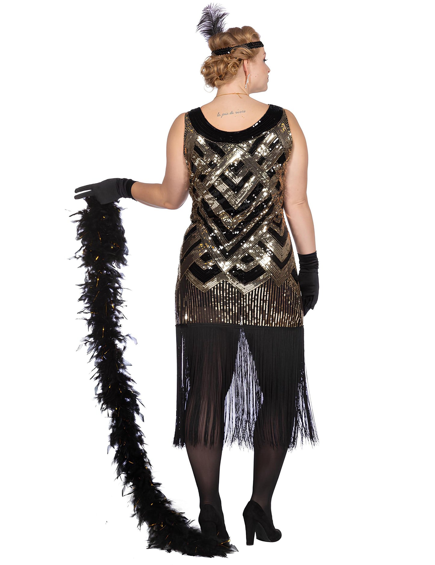 Costum de carnaval Charleston negru și auriu cu paiete, de lux, pentru femei 