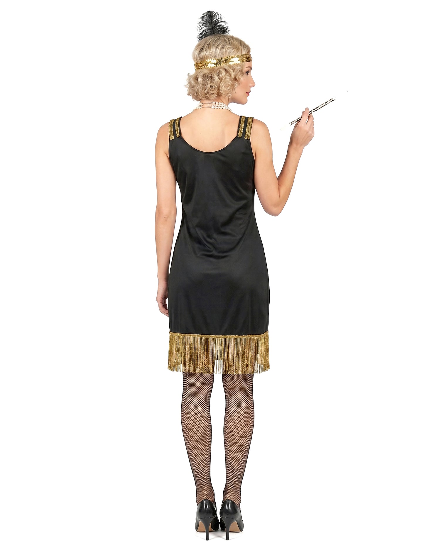 Costum Charleston negru și auriu cu margini pentru femei