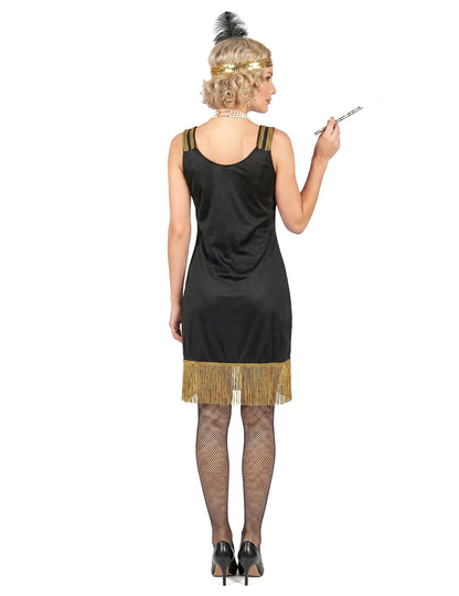 Costum Charleston negru și auriu cu margini pentru femei