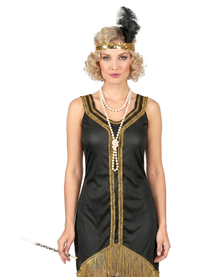 Costum Charleston negru și auriu cu margini pentru femei