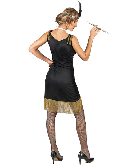 Costum Charleston negru și auriu cu margini pentru femei