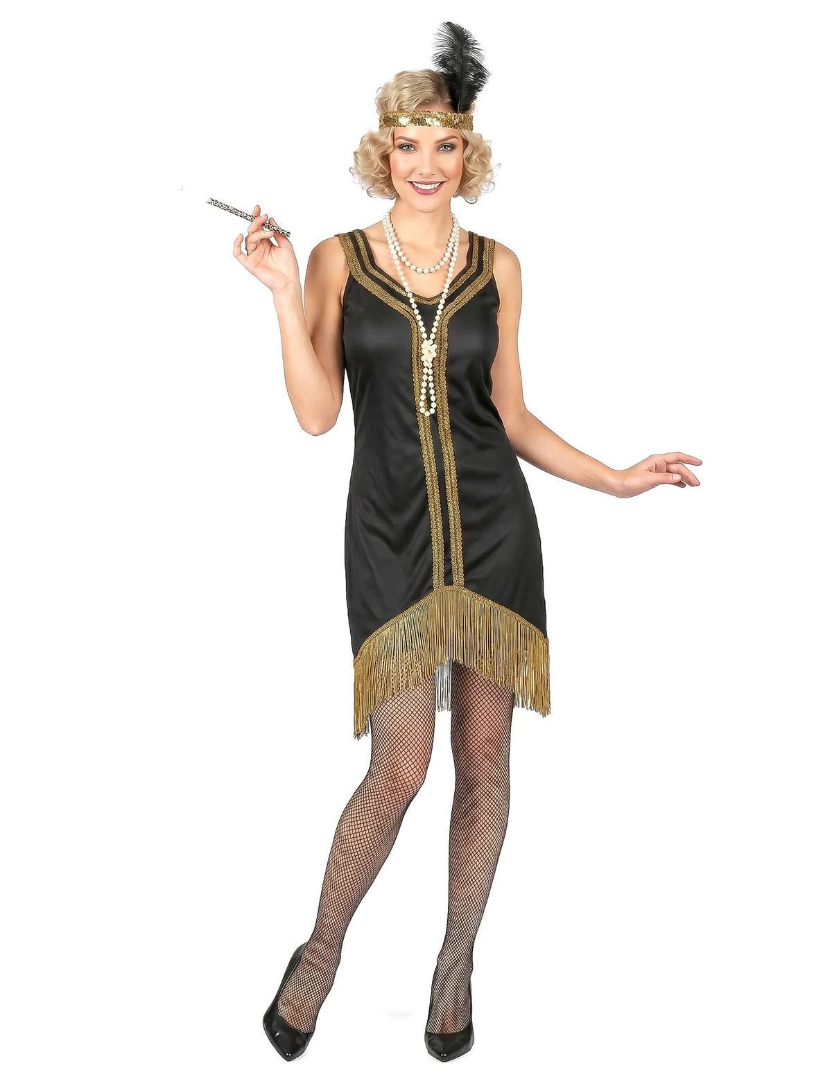 Costum Charleston negru și auriu cu margini pentru femei