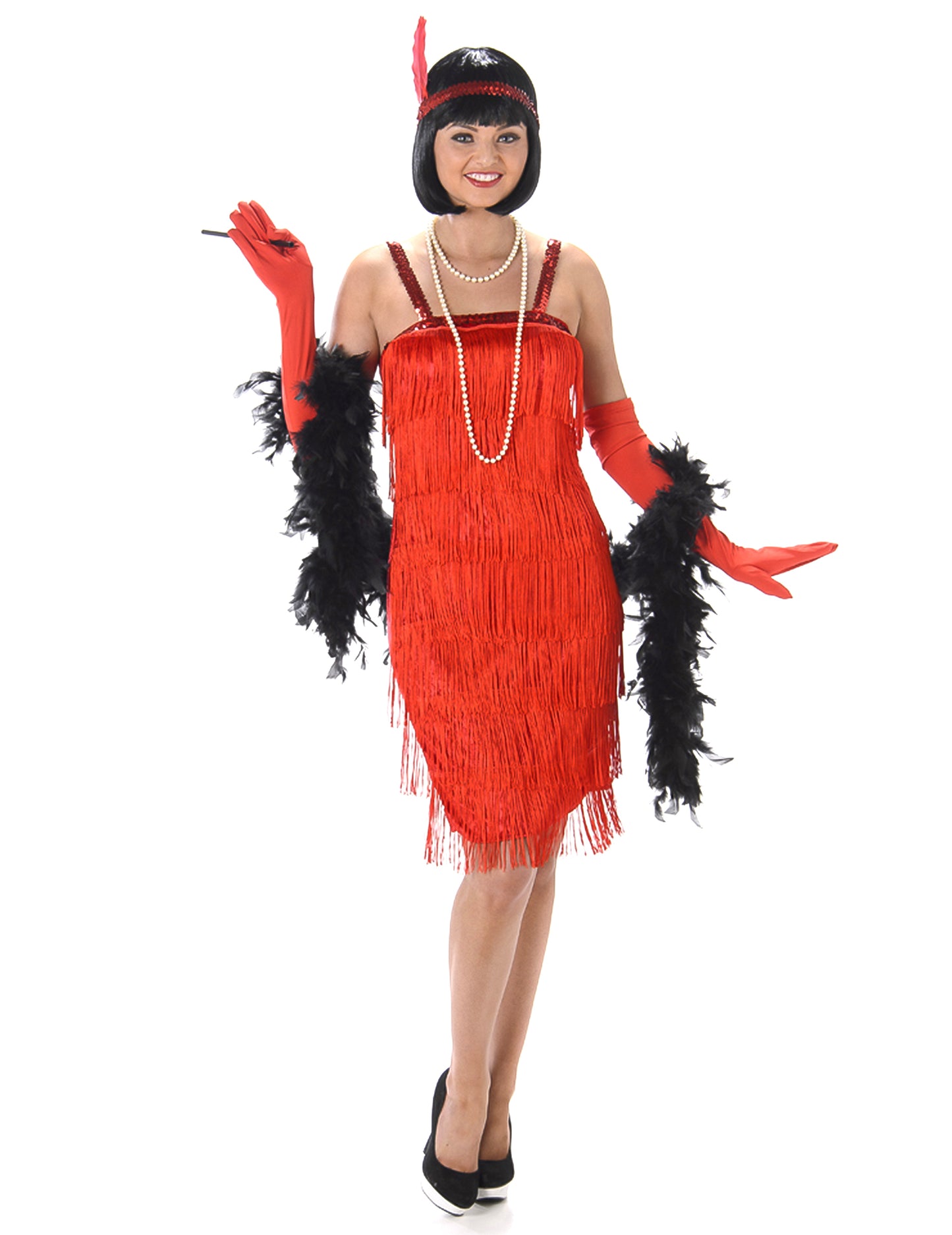 Costum roșu Charleston cu franjuri pentru femei