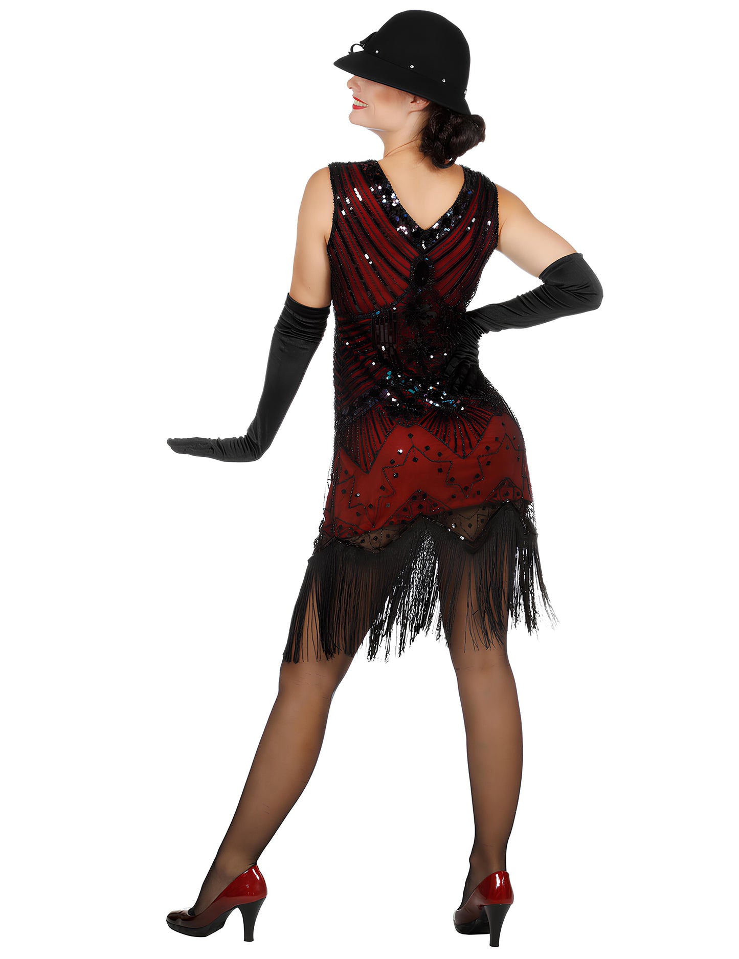 Costum de carnaval Charleston roșu cu paiete, de lux, pentru femei 