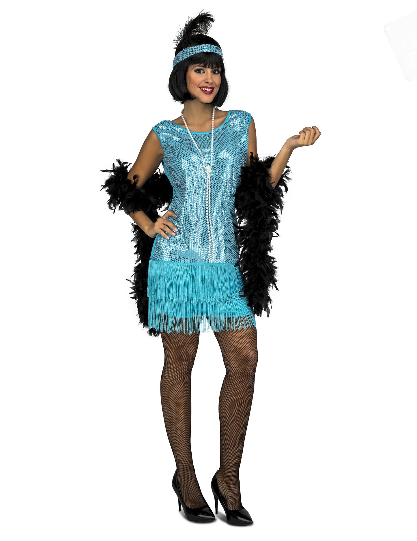 Déguisement charleston pour femme turquoise à sequins