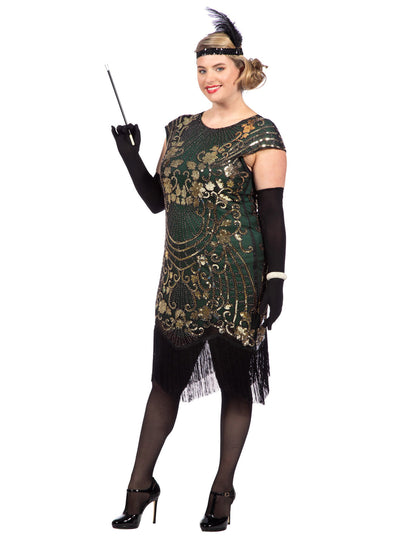 Costum Charleston de lux cu paiete verzi pentru femeie