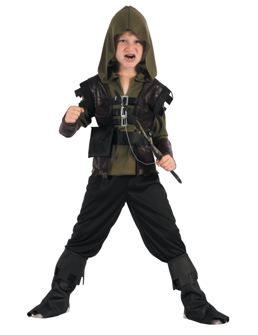Déguisement de chasseur archer pour garçon vert et marron avec capuche