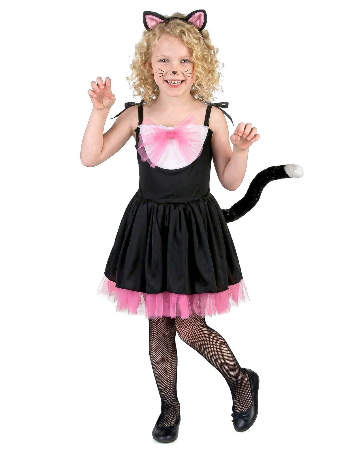 Costum de pisici pentru fată negru și roz cu bentiță și coadă