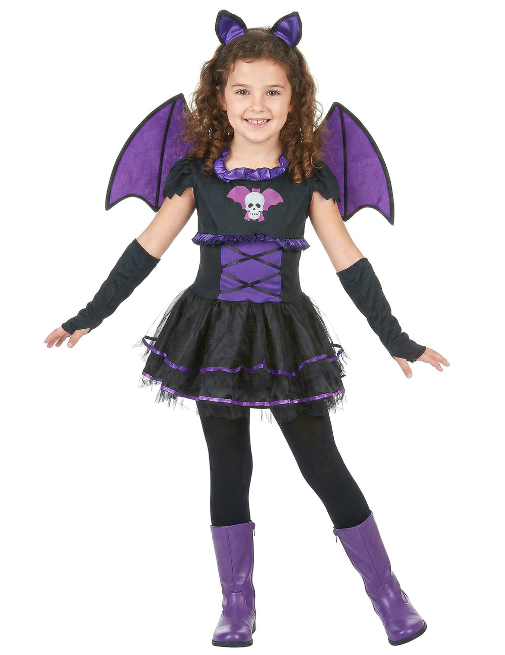 Costum de liliac pentru fată negru și mov cu aripi și bentiță