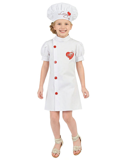 Vue de face du déguisement de chef cuisinier pour fille