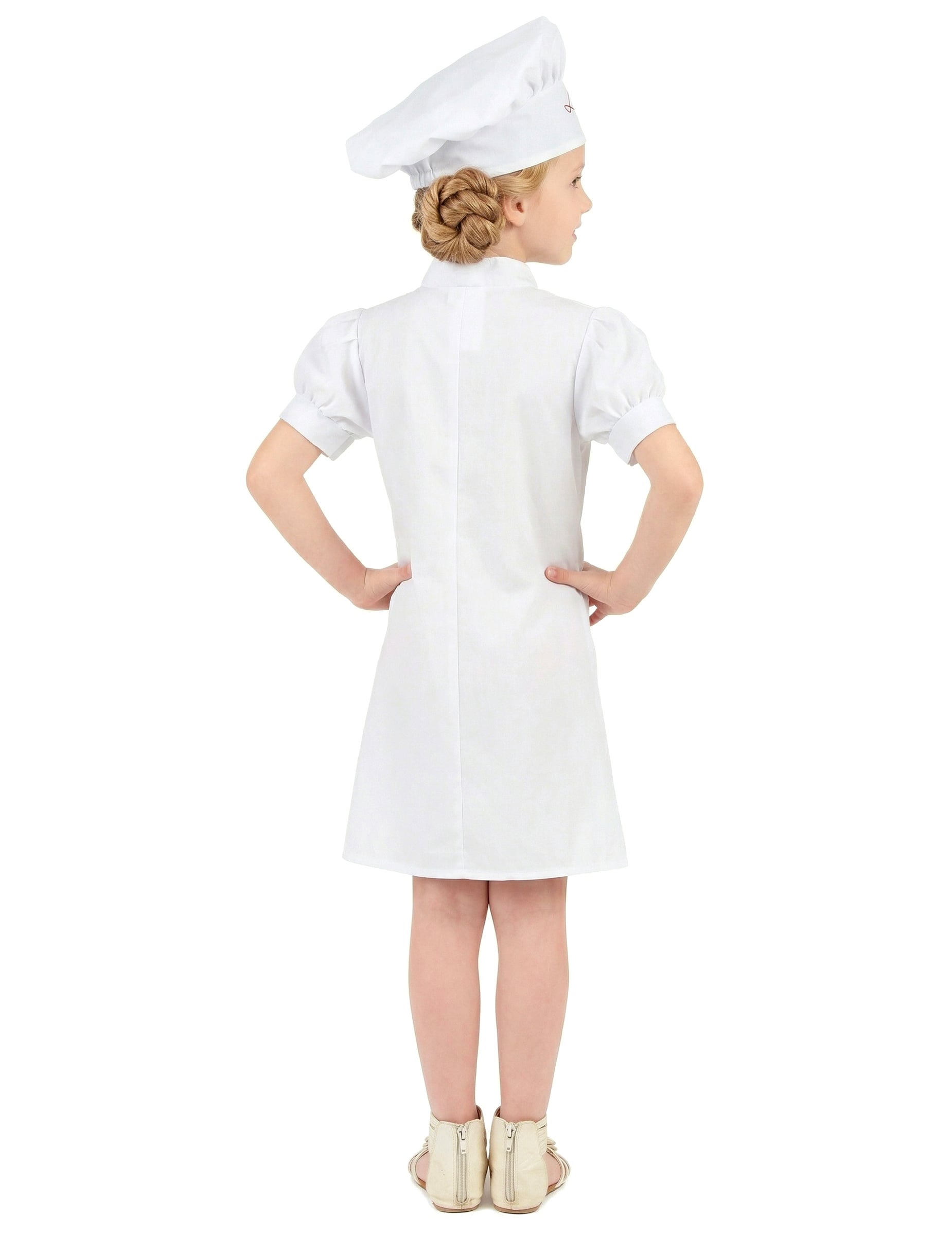 Vue de dos du déguisement de chef cuisinier pour fille