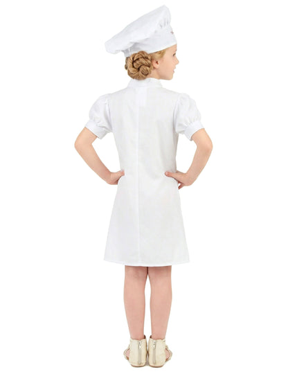 Vue de dos du déguisement de chef cuisinier pour fille