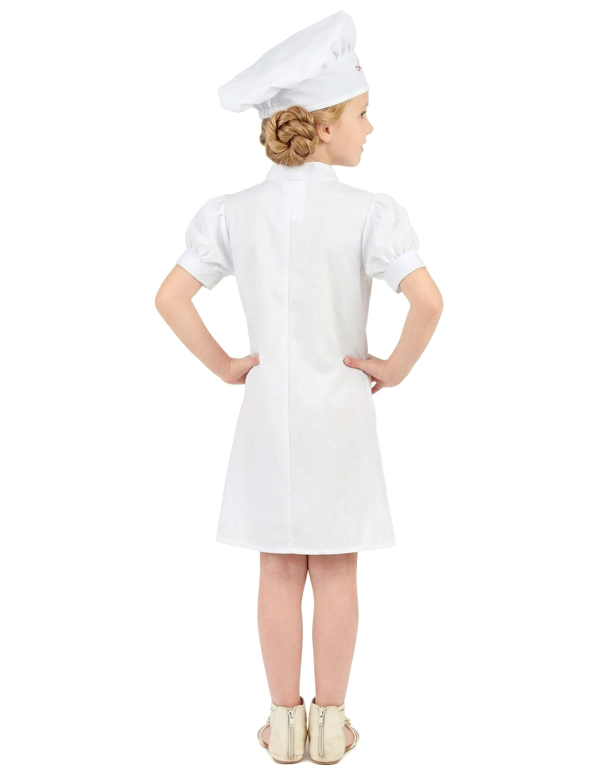 Vue de dos du déguisement de chef cuisinier pour fille