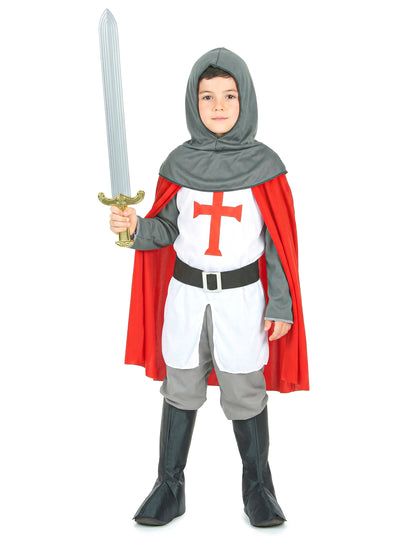 Vue d'ensemble avec épée du déguisement de chevalier croisé pour garçon