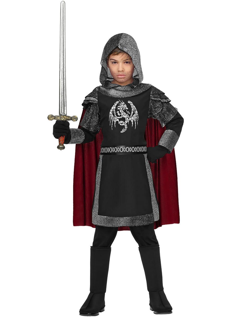 Épée tenue en main du déguisement de chevalier des dragons pour enfant