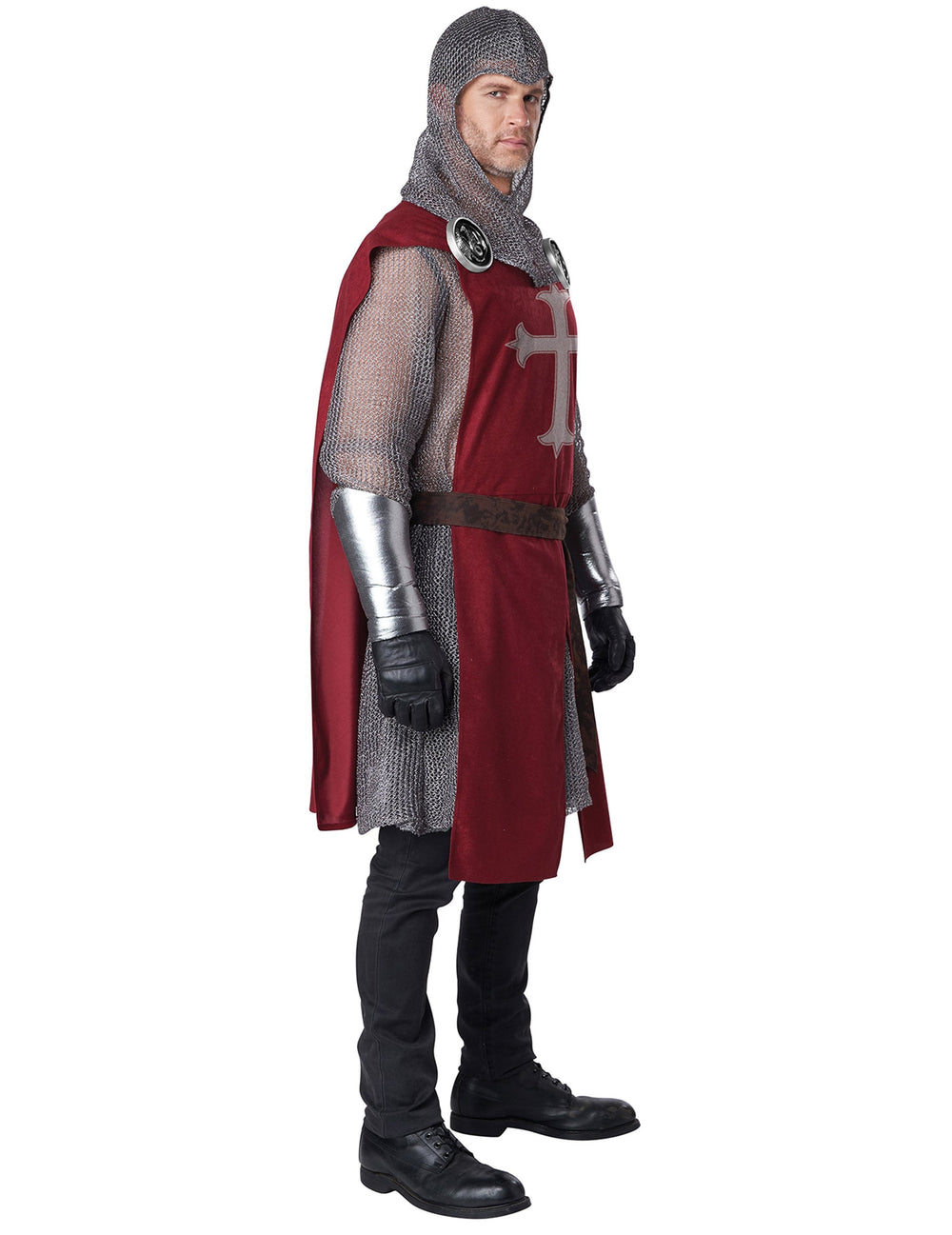 Vue de profil du déguisement de chevalier rouge luxe