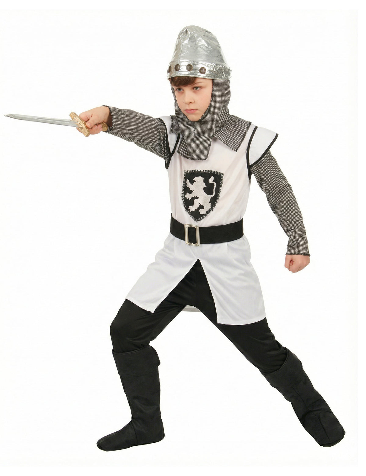 Vue de profil avec épée du déguisement de chevalier médiéval croisé