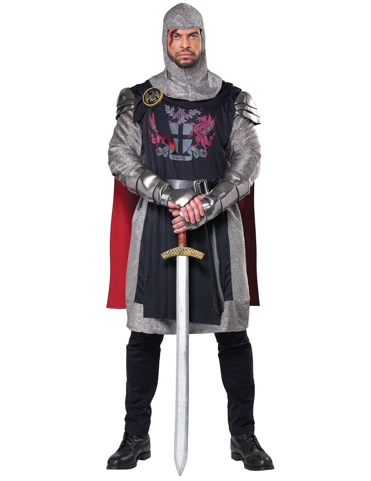 Vedere frontală cu sabie a Costumului de cavaler medieval pentru bărbat