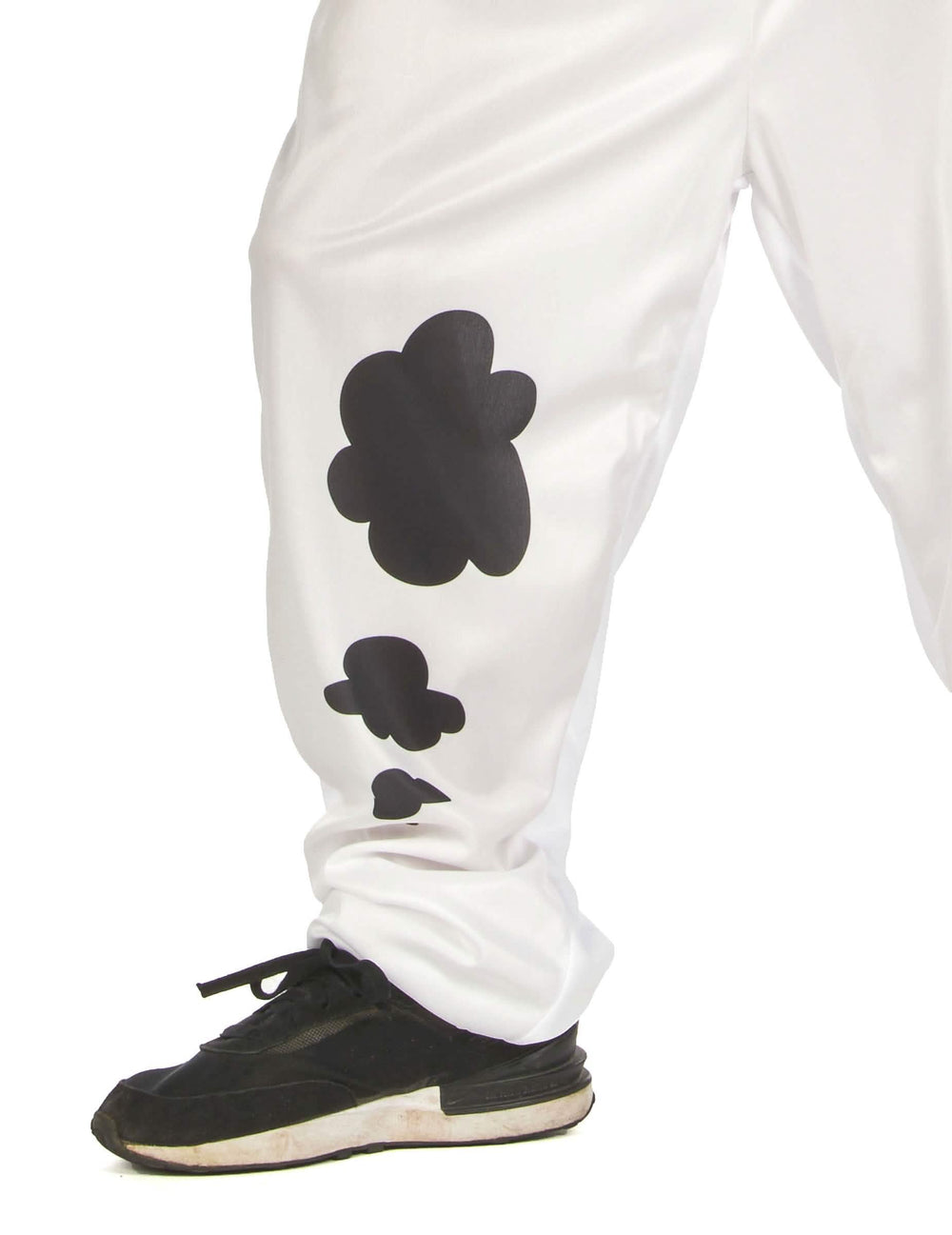 Gros plan sur les taches de dalmatien du pantalon du déguisement de chien pompier pour enfant