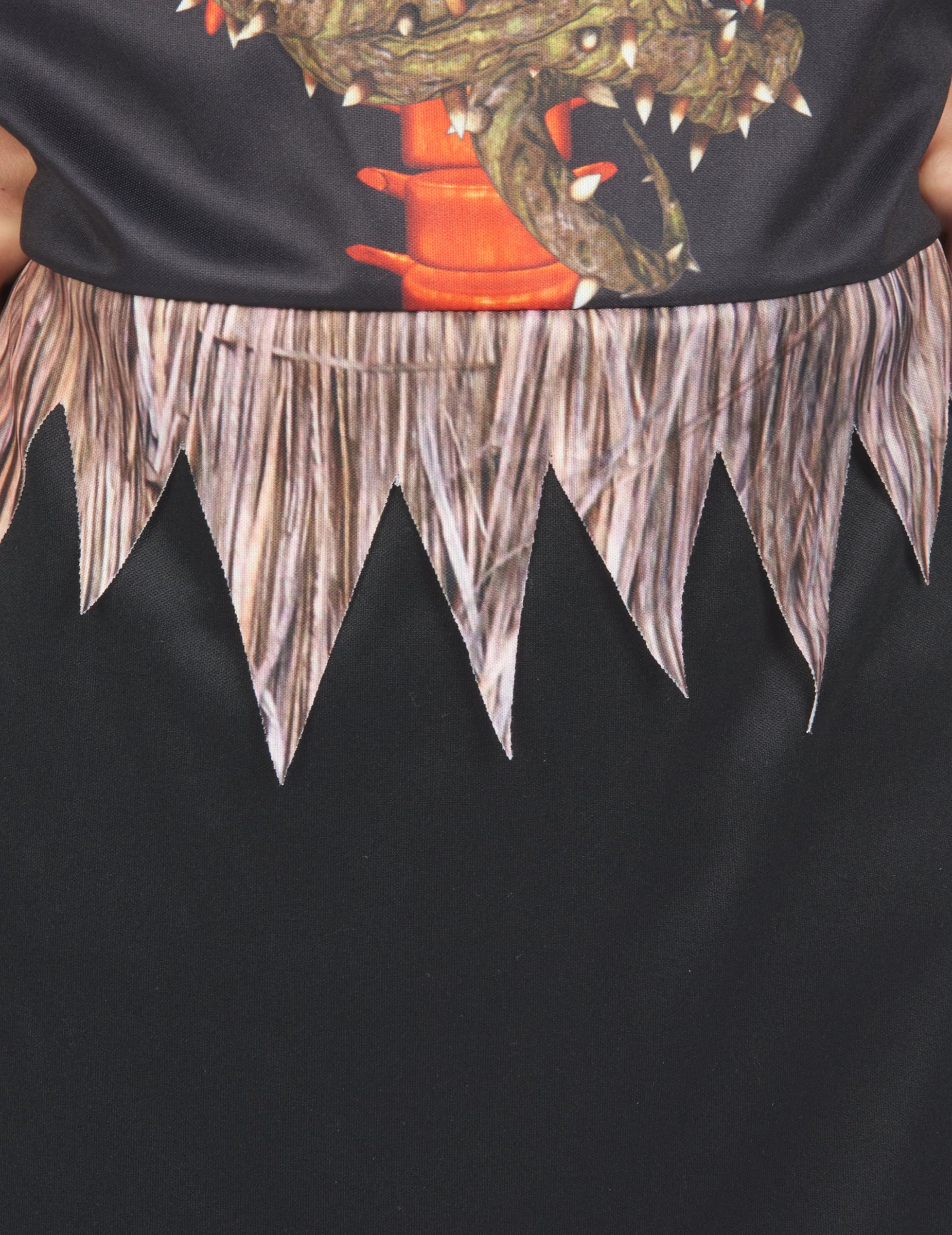 Déguisement de citrouille squelette pour enfant noir avec motifs de lianes et franges en paille