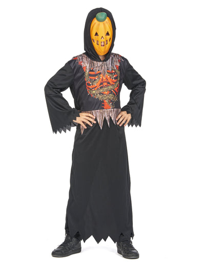 Déguisement citrouille squelette pour enfant noir et orange avec masque