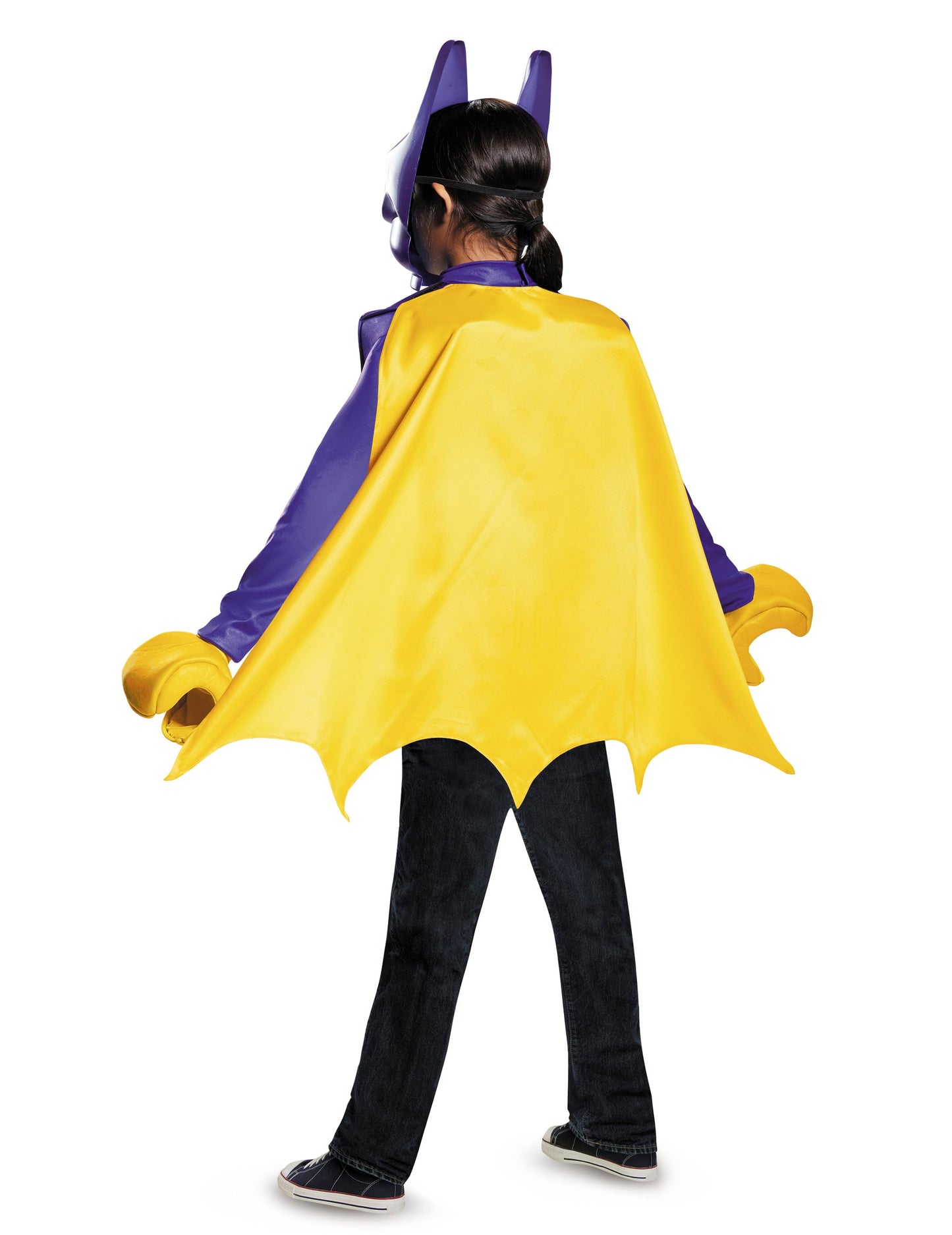Détail de la cape jaune du déguisement classique Batgirl LEGO movie pour enfant