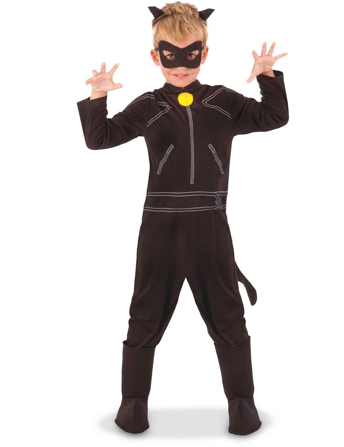 Costume clasic de pisici negru Miraculous pentru copil negru cu mască și clopoțel galben