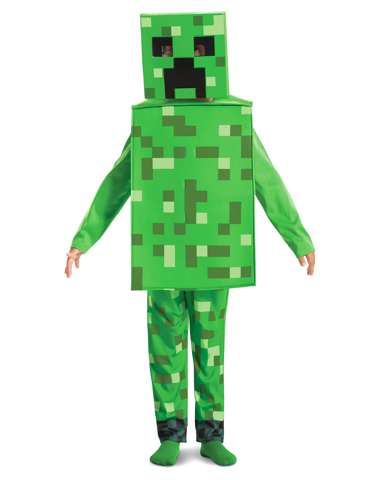 Ținută clasică Creeper Minecraft™ pentru copil verde pixelat cu mască și pieptar pătrate