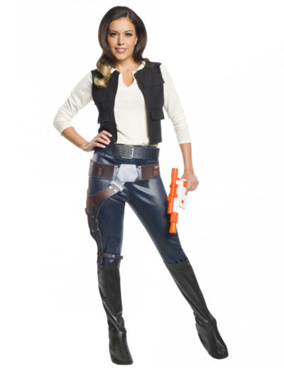 Costum clasic Han Solo Star Wars pentru femei cu vestă neagră și toc