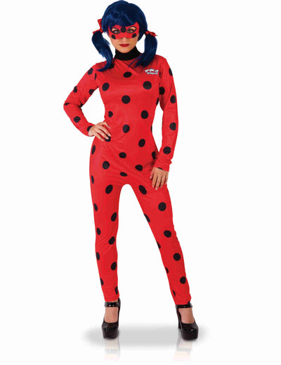Costum clasic Ladybug pentru femei, roșu cu buline negre și mască