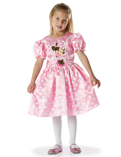 Costum rochie clasică Minnie pentru fetiță roz cu buline albe