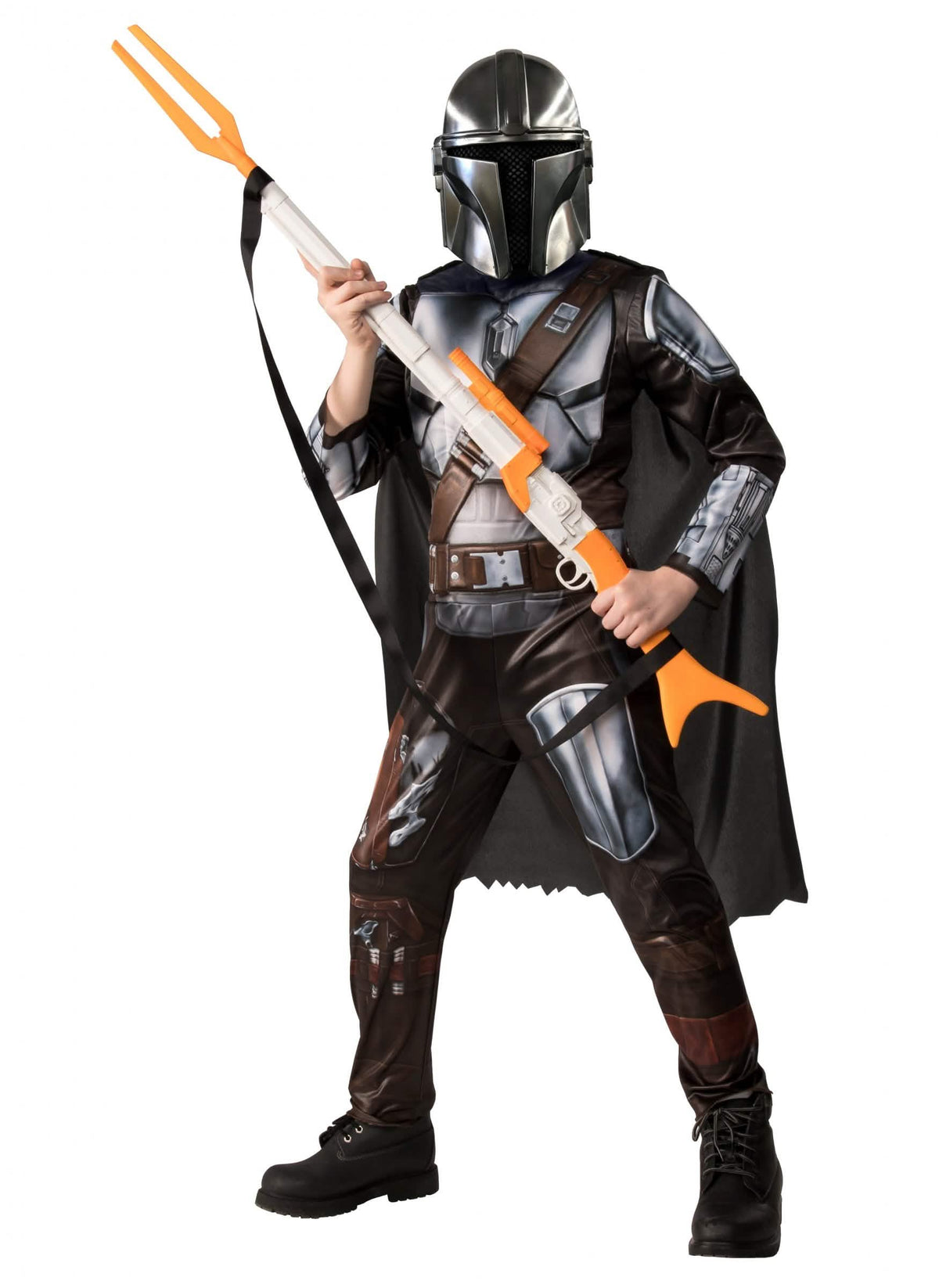 Costum clasic Star Wars The Mandalorian pentru copil argintiu și maro cu mască