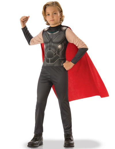 Costum clasic Thor pentru băiat, negru și gri, cu pelerină roșie