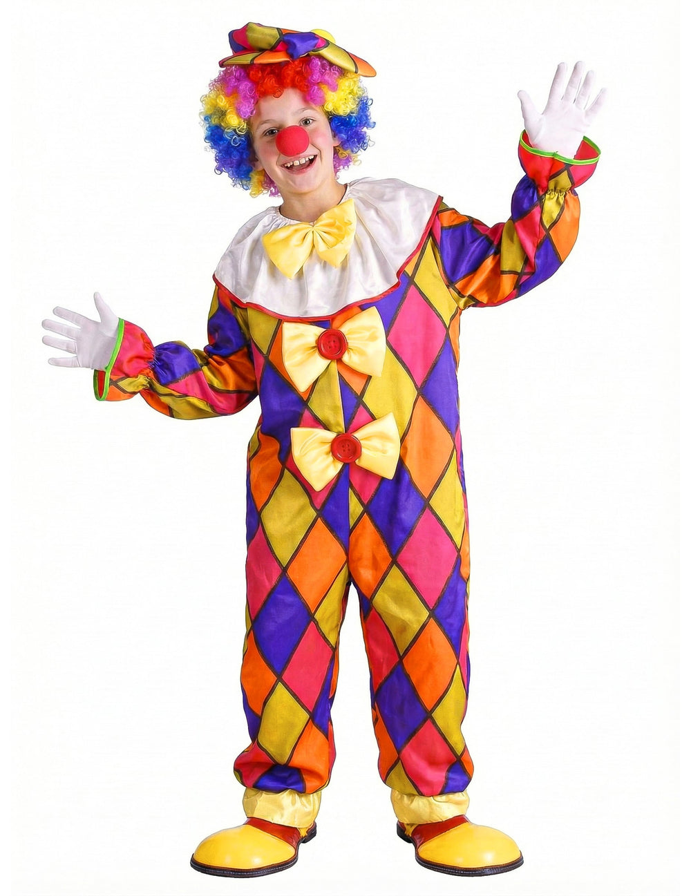 Déguisement de clown à carreaux pour enfant multicolore avec chapeau et perruque