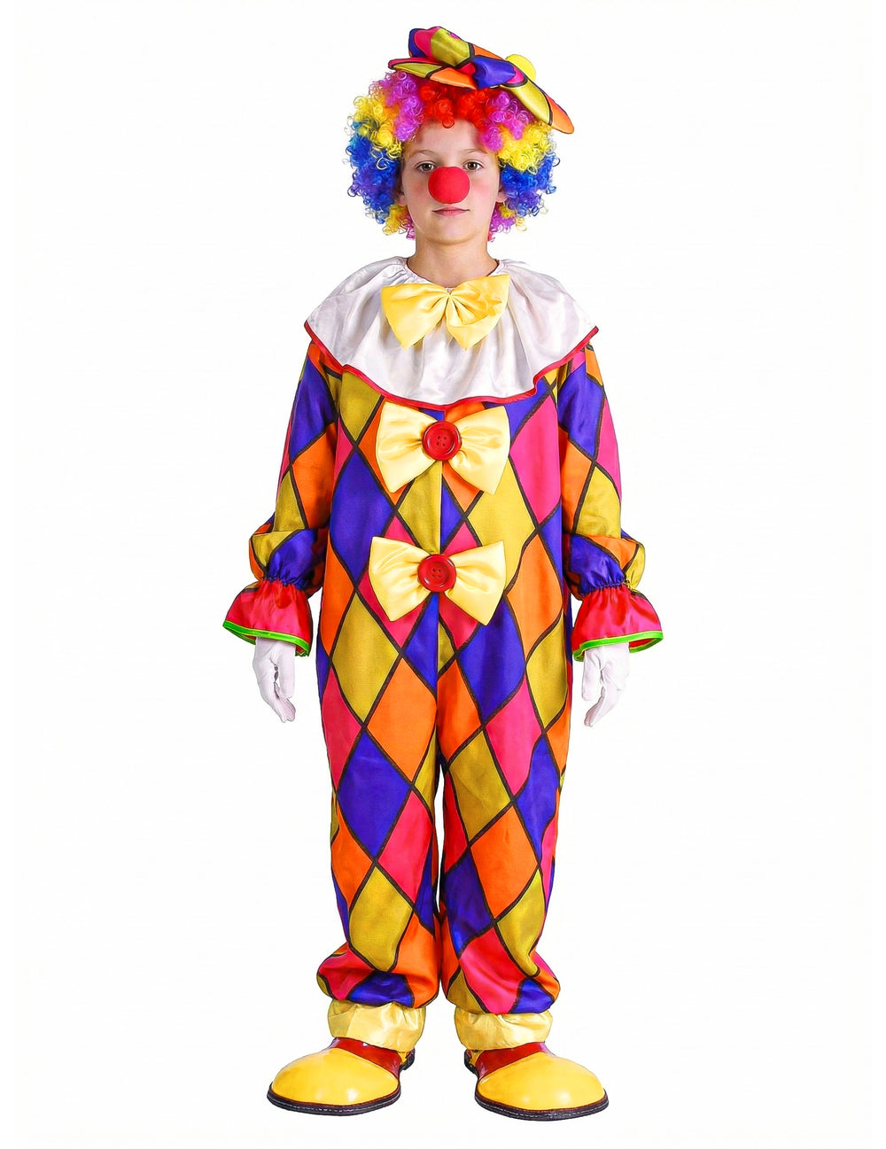 Vue de face du déguisement de clown à carreaux pour enfant