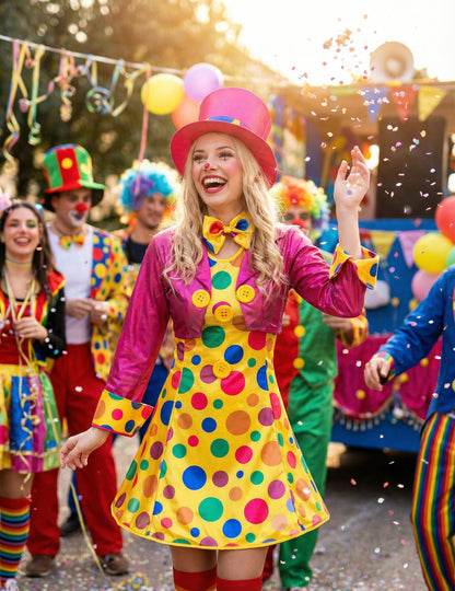 Prezentare festivă a costumului de clown amuzant pentru femei