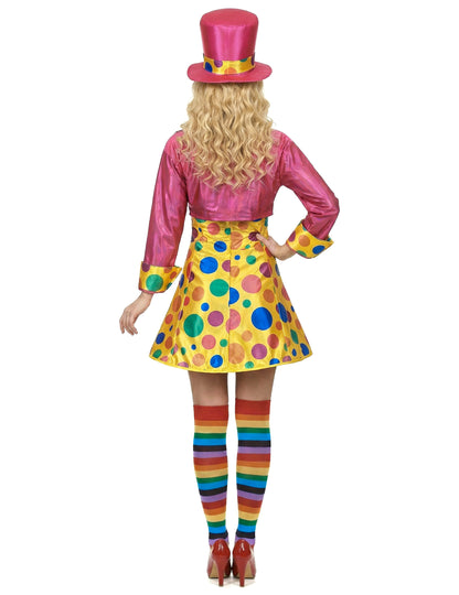 Vedere din spate a costumului de clown amuzant pentru femei